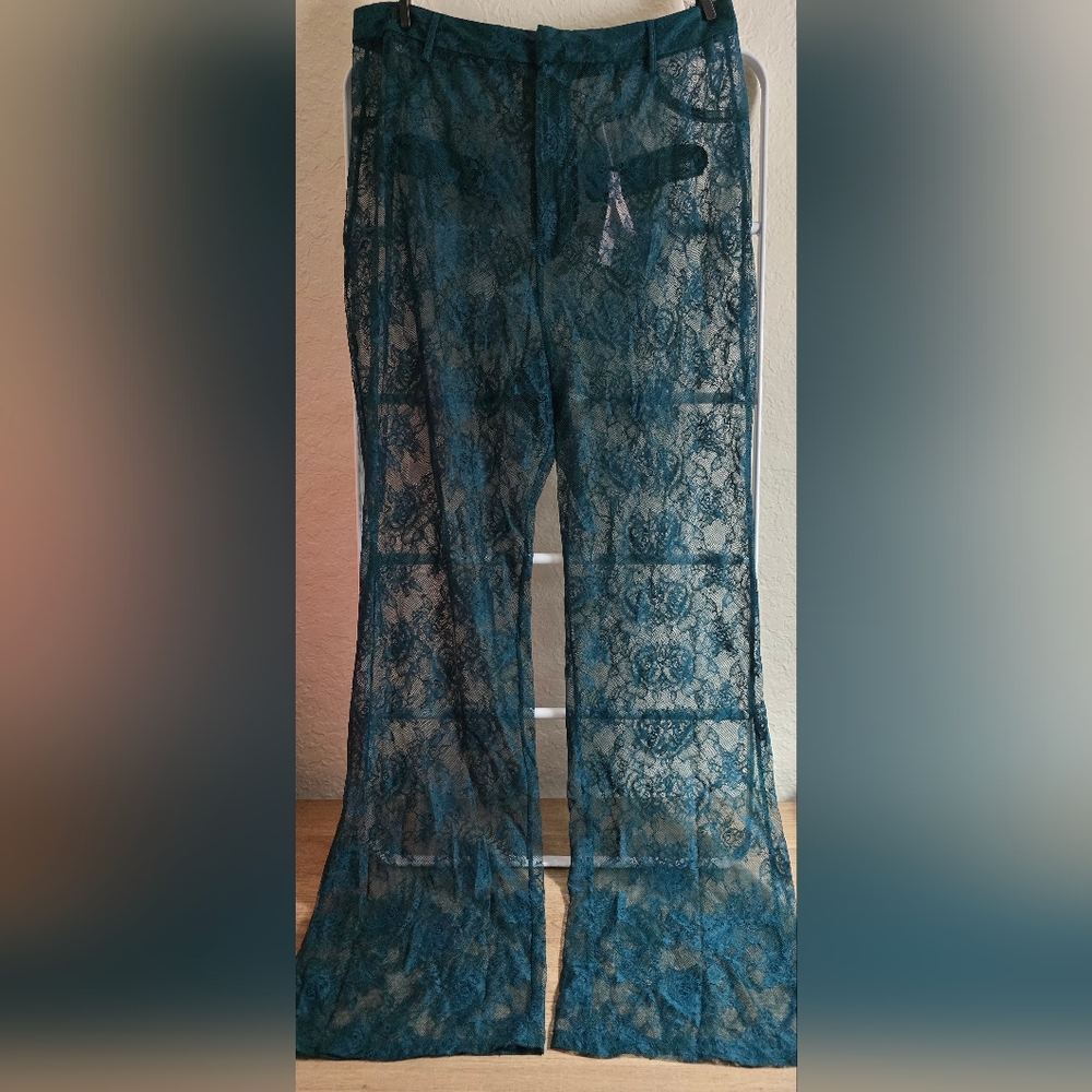 NEW VICTORIA'S SECRET VS Archives Rose Lace Pants Deepest Green Medium - Picture 4 of 5